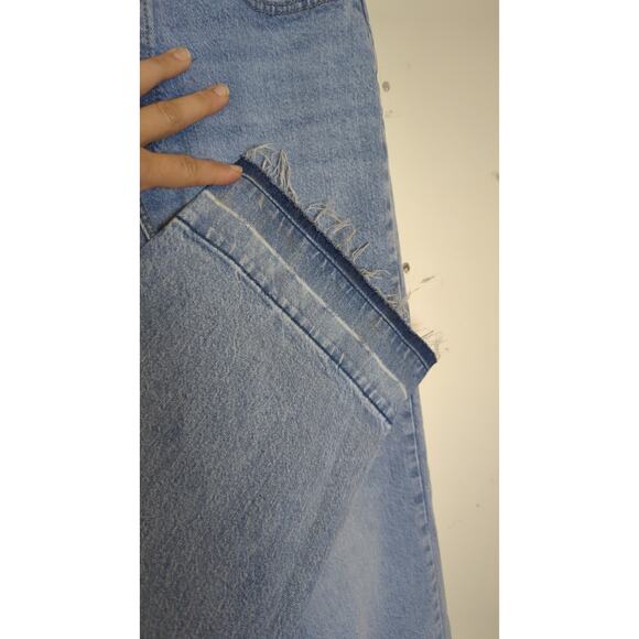 Retro Utility Streetwear High-rise Wide Straight Leg Raw Hem Jeans 6R - Picture 3 of 8